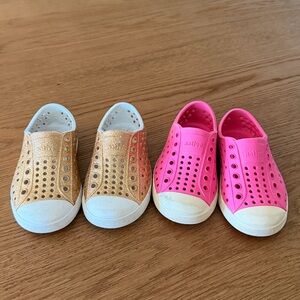 Kids Slip-On Waterproof Shoes in Gold and Pink